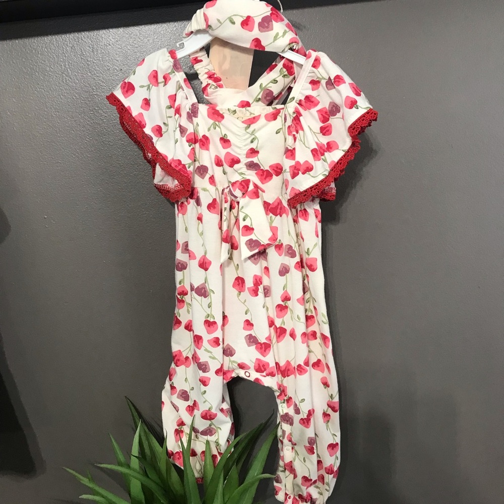 Jessica Simpson baby 6/9 months floral coveralls with matching headband